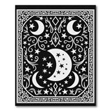 Ornate Celestial Moons Stars Black White Rug