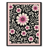 Vintage Pink Floral Area Rug on Black