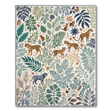 Jungle Leopard Teal Leaf Area Rug