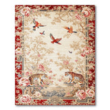 Red Floral Tiger and Bird Area Rug