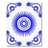 Blue Sunburst Mandala Rug with Ornate Floral Borders