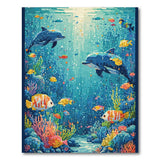 Vibrant Dolphins in Sunlit Ocean Reef Area Rug