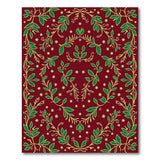 Elegant Red Rug with Green Leaf Vines