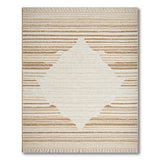 Beige Tan Diamond Striped Fringe Rug