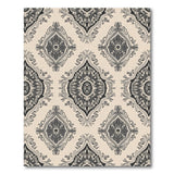 Black Damask Motif Beige Area Rug