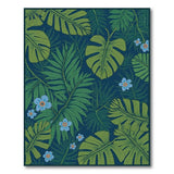 Lush Green Leaves Blue Floral Area Rug