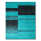 Blue and Teal Teal Black Geometric Modern Area Rug