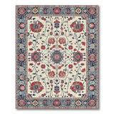 Cream Persian Floral Area Rug with Navy Border