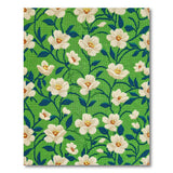 White Blossom Floral Green Area Rug