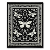 Vintage Moth and Foliage Black White Area Rug