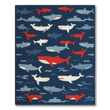 Playful Sharks Whales Navy Kids Area Rug