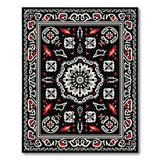 Black Persian Medallion Rug with Red Flame Accents