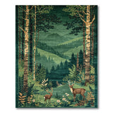 Emerald Forest Deer Birch Trees Area Rug
