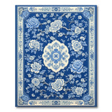 Navy Blue Chinoiserie Peony Area Rug