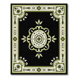 Elegant Black Persian Rug with Green Floral Medallion