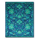 Teal Blooms Leaves on Navy Floral Rug