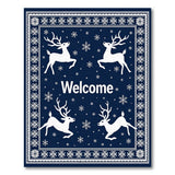 Navy Blue Reindeer Welcome Rug with Snowflakes