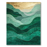 Teal Wave Mountains Abstract Area Rug with Gold Foil