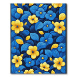 Vibrant Yellow Blooms on Navy Blue Floral Rug