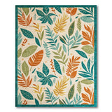 Multi-Color Leaf Boho Area Rug with Teal Border