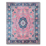 Washable Pink & Blue Vintage Persian Area Rug, Low Pile & Non-Slip