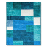 Teal Blue Geometric Block Modern Area Rug