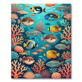 Coastal Beach Vibrant Coral Reef Fish Area Rug