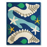Navy Blue Seashell Starfish Coastal Area Rug