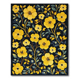 Yellow Vibrant Yellow Floral Area Rug on Black