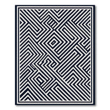Black and White Navy Maze Labyrinth Geometric Area Rug