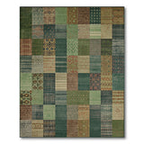 Vintage Green Patchwork Washable Area Rug - Low Pile, Non-Slip & Pet Friendly