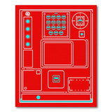 Red Tech Control Panel Geometric Area Rug