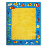 Yellow Shag Rug with Playful Cartoon Fish Border