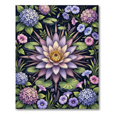 Purple Lotus Water Lily Rug with Hydrangeas