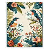 Teal Tropical Birds Hibiscus Floral Rug