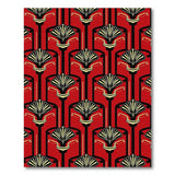 Red Art Deco Fan Geometric Area Rug