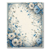 Elegant Blue Poppy Floral Border Rug