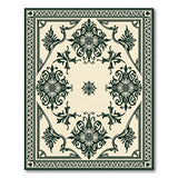 Ornate Black Floral Persian Area Rug on Cream Beige