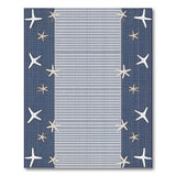 Coastal Beach Navy Starfish Striped Coastal Area Rug