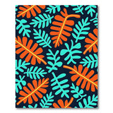 Vibrant Orange Teal Leaves on Navy Area Rug