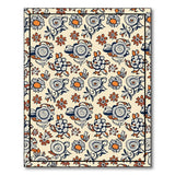Navy Orange Swirling Floral Cream Area Rug