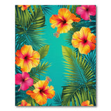 ODIKA Tropical Hibiscus Washable Rug - Teal Palm Leaf Low Pile Non-Slip Area Carpet