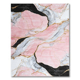 Washable Pink and Black Marble Abstract Area Rug with Gold Veins