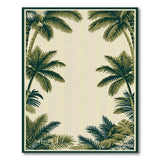 Green Palm Leaf Border Area Rug