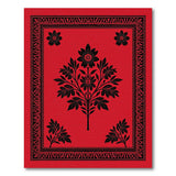Red Black Floral Tree Motif Area Rug