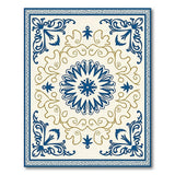Navy Blue Gold Floral Medallion Rug