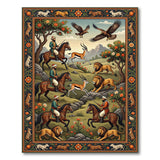 Persian Royal Hunt Area Rug with Lions Eagles Riders