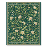 Emerald Green Peony Floral Vintage Area Rug