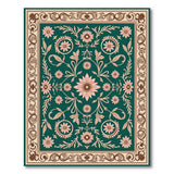Vintage Floral Green Area Rug with Pink Blooms