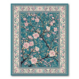 ODIKA Washable Teal Floral Area Rug - Pink Cherry Blossom Traditional Low Pile Non-Slip Rug